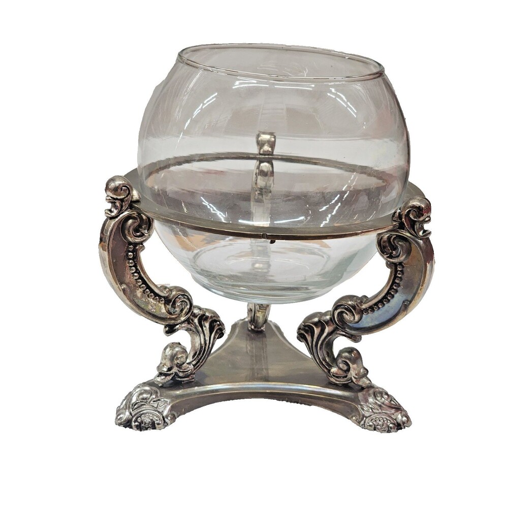 The GG Collection Ornate Metal Glass Hurricane Centerpiece Bowl/Pedestal Base